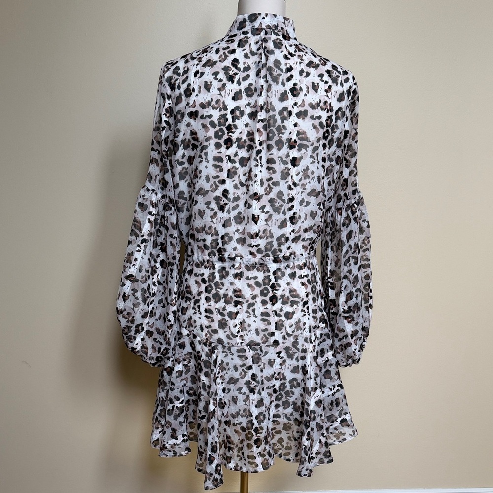 TCEC Leopard Print Long Sleeve Shirt Dress | Tie Waist | Size M - Picture 4 of 6